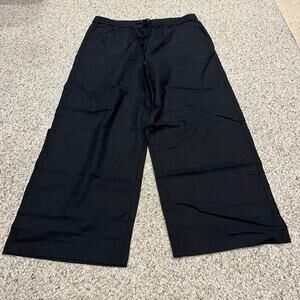 NWT J Crew Wide Leg Drawstring Linen Pants Sz 16 Womens Black Costal Preppy
